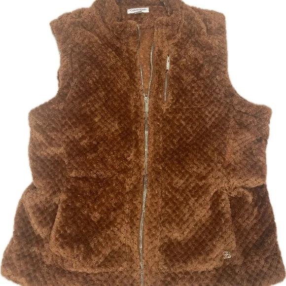 Calvin Klein Brown Fuzzy Vest xl - Picture 2 of 3